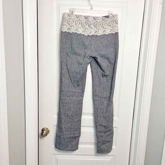 Elevenses Brighton Chambray Lace Overlay Lightweight Linen Pocket Flare Pant - Picture 2 of 10